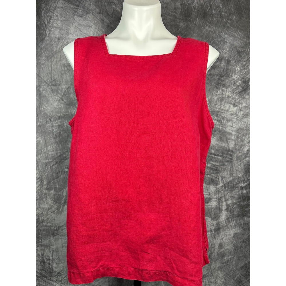 Vintage Talbots Irish Linen Tank Shell Womens Large Red Square Neck Sleeveless